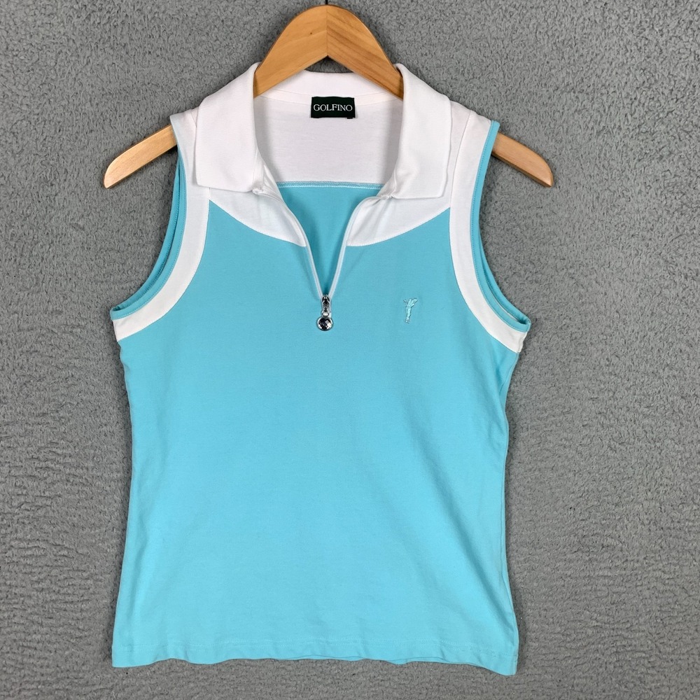 Golfino Polo Shirt Top Women's 8 Blue/White Sleeveless Golf Tennis Active Sport